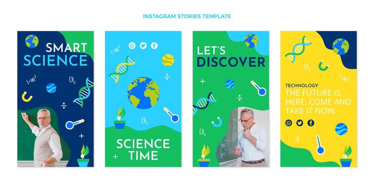Vetor grátis modelo de histórias de instagram de ciência em design plano