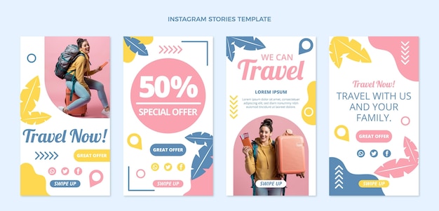 Modelo de histórias de instagram de viagens em design plano