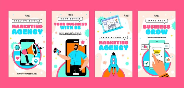 Modelo de histórias do instagram de agência de marketing de design plano