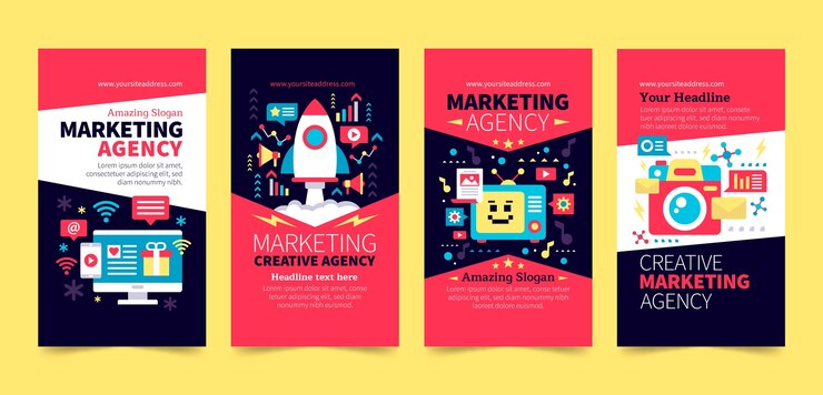 Vetor grátis modelo de histórias do instagram de agência de marketing de design plano