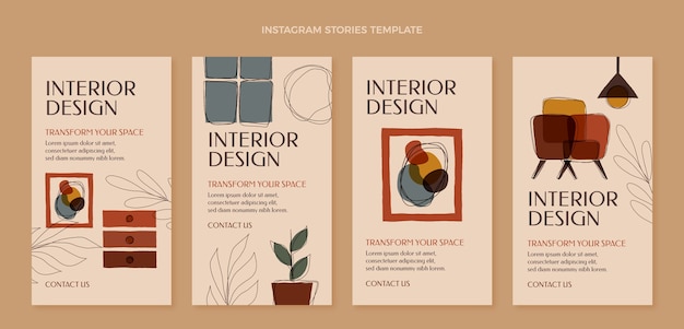 Modelo de histórias do instagram de design de interiores de design plano