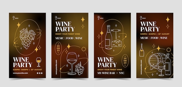 Vetor grátis modelo de histórias do instagram de festa de vinho gradiente