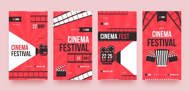 Vetor grátis modelo de histórias do instagram de festival de cinema de design plano