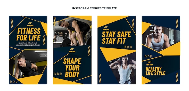 Vetor grátis modelo de histórias do instagram de fitness de design plano