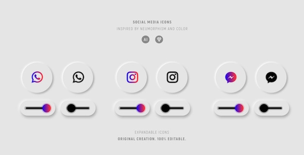 Modelo de ícone para redes sociais estilo neumorfo bloqueado e desbloqueado gradiente de cor fuschia