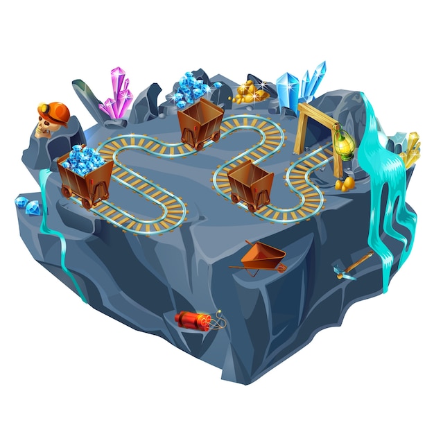 Vetor grátis modelo de ilha de jogo de mineração isométrica