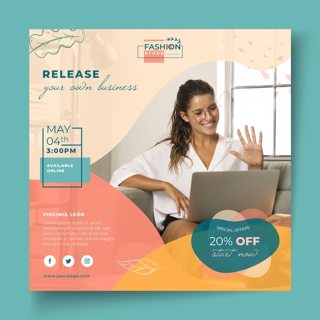 Modelo de impressão de flyer quadrado empresária