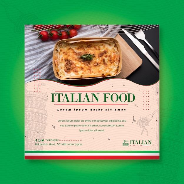Modelo de impressão de panfleto quadrado de comida italiana