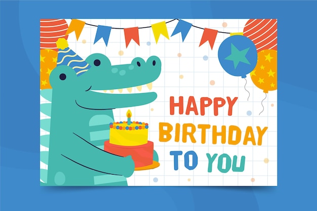 Vetor grátis modelo de impressão de panfleto quadrado de crocodilo feliz aniversário