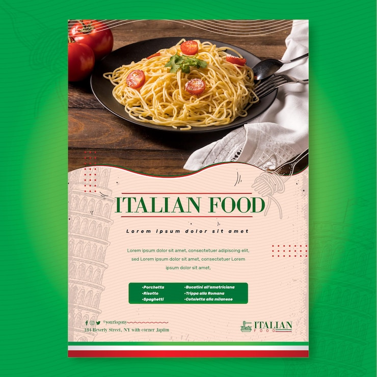 Vetor grátis modelo de impressão de pôster de comida italiana deliciosa