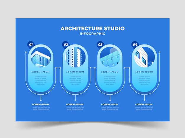 Modelo de infográfico de arquiteto azul gradiente