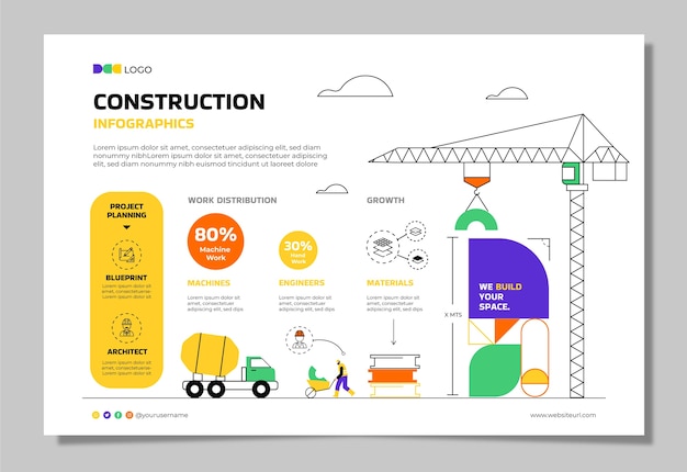 Modelo de infográfico de construção plana