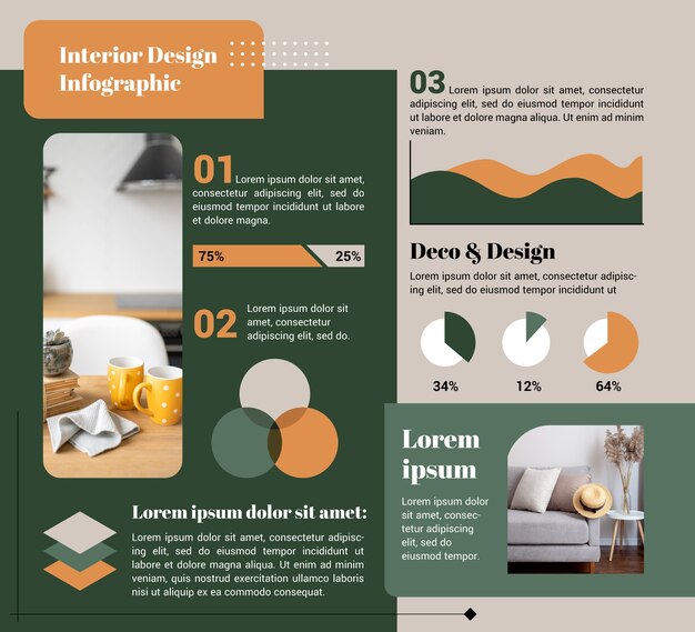 Modelo de infográfico de empresa de design de interiores plano