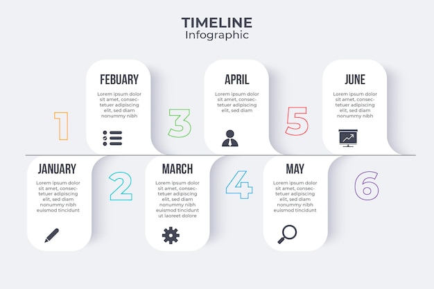 Modelo de infográfico de linha do tempo plana
