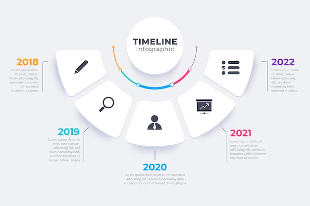 Modelo de infográfico de linha do tempo plana