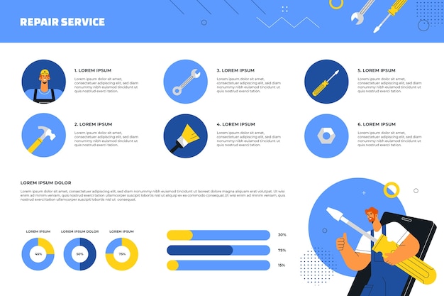 Modelo de infográfico de loja de reparação plana