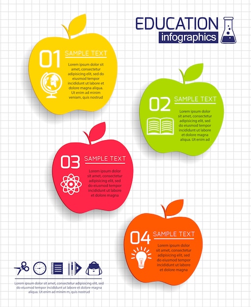 Vetor grátis modelo de infográfico de maçãs de educação