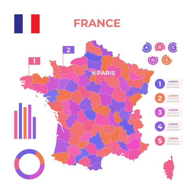 Modelo de infográfico de mapa da França desenhado à mão