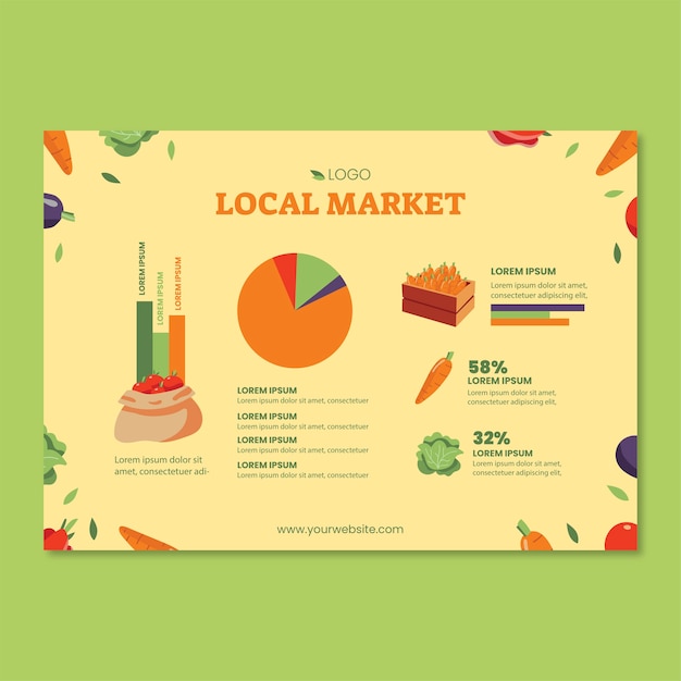 Vetor grátis modelo de infográfico de mercado local desenhado à mão