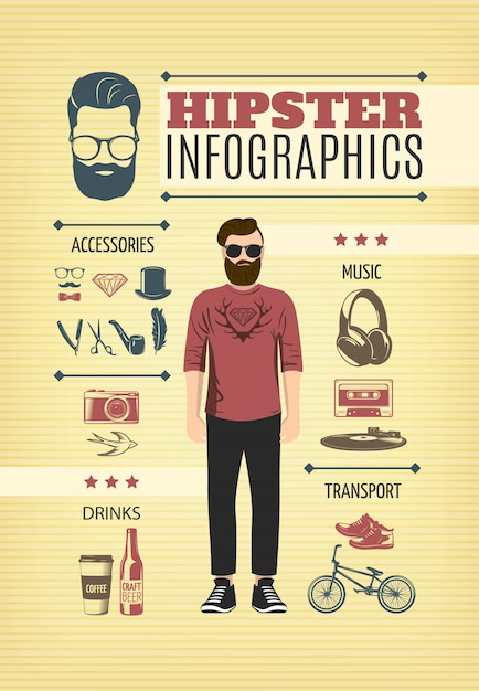 Vetor grátis modelo de infográfico de moda leve hipster