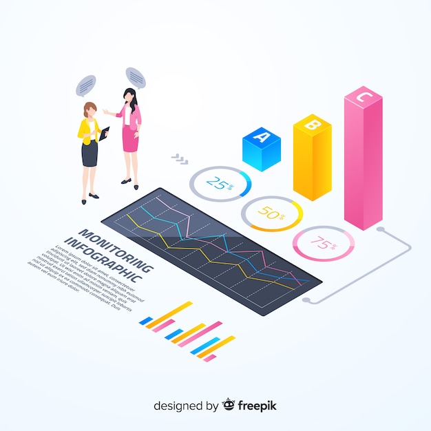 Vetor grátis modelo de infográfico de monitoramento colorido isométrico