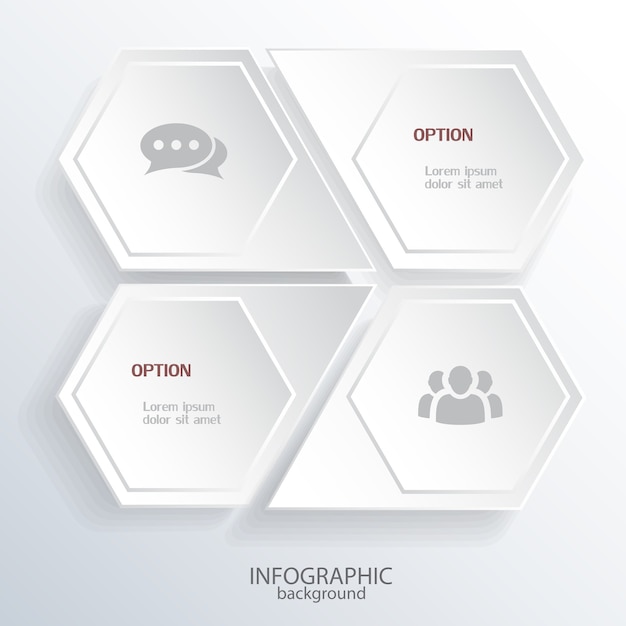 Modelo de infográfico de negócios digitais com hexágonos de luz em forma de octógono e ícones isolados