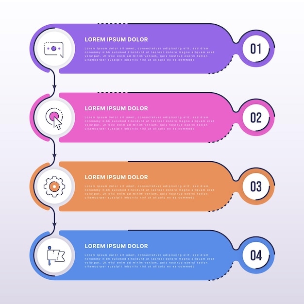 Modelo de infográfico de processo plano linear