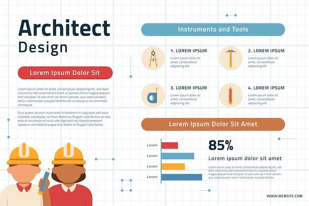 Modelo de infográfico de projeto de arquitetura minimalista