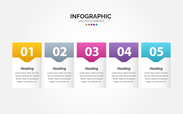 Modelo de infográfico horizontal de negócios de apresentação com 5 opções