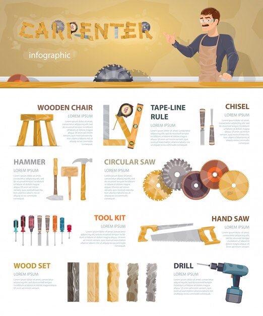 Modelo de infográfico para carpintaria colorida
