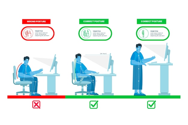 Vetor grátis modelo de infográficos de correção de postura plana