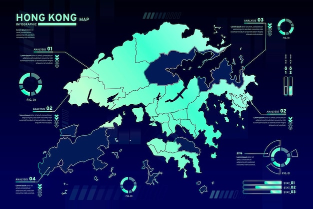 Modelo de infográficos de mapa de hong kong