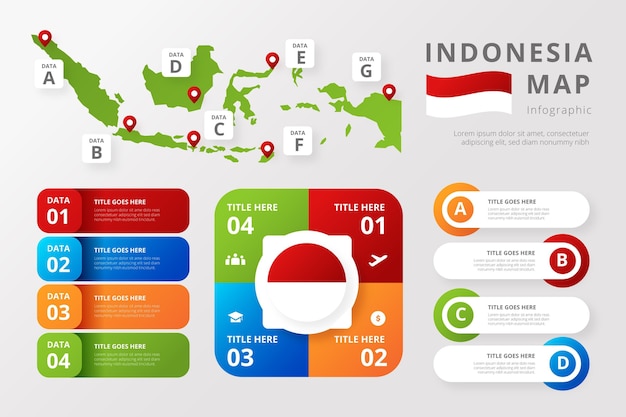 Modelo de infográficos de mapa gradiente da indonésia