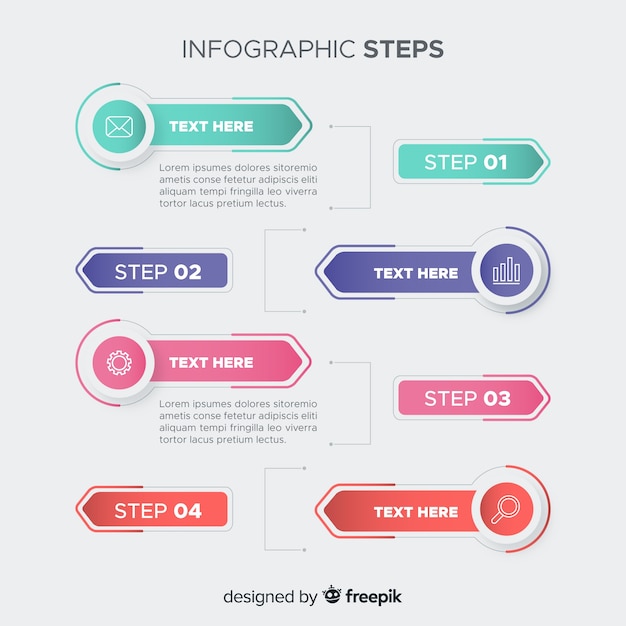 Modelo de infográficos de passos coloridos