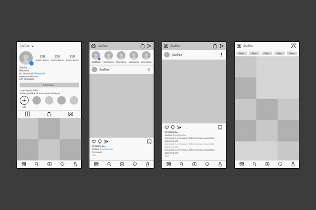 Modelo de interface de histórias do Instagram com tons de cinza