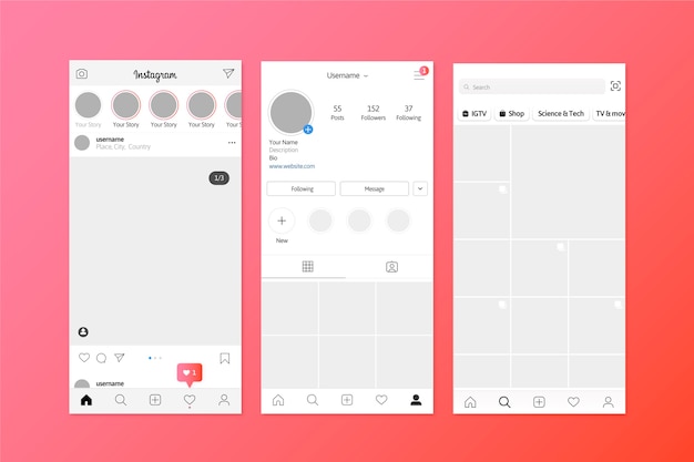 Modelo de interface de histórias do Instagram