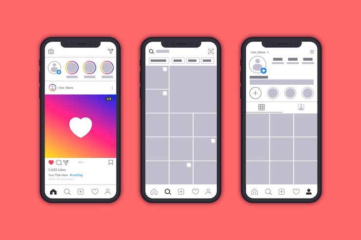 Vetor grátis modelo de interface de perfil do instagram com dispositivos móveis