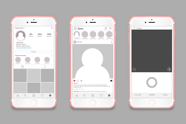 Modelo de interface de perfil do Instagram com o conceito de telefone