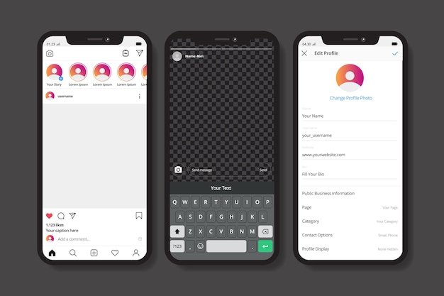 Modelo de interface de perfil do Instagram com telefone celular