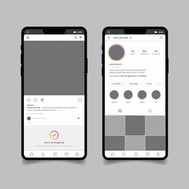 Vetor grátis modelo de interface de perfil do instagram com telefone celular