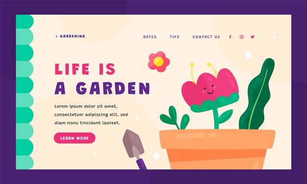 Modelo de jardinagem de design plano desenhado à mão