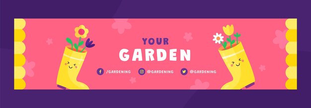 Modelo de jardinagem de design plano desenhado à mão
