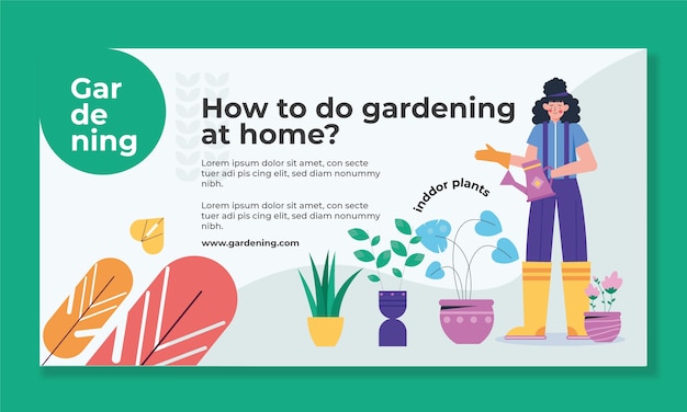 Modelo de jardinagem de design plano desenhado à mão