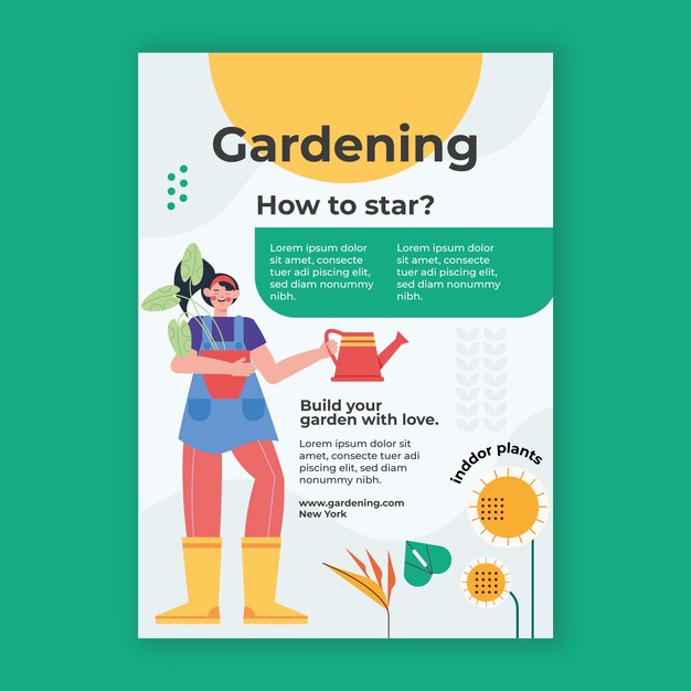 Modelo de jardinagem de design plano desenhado à mão