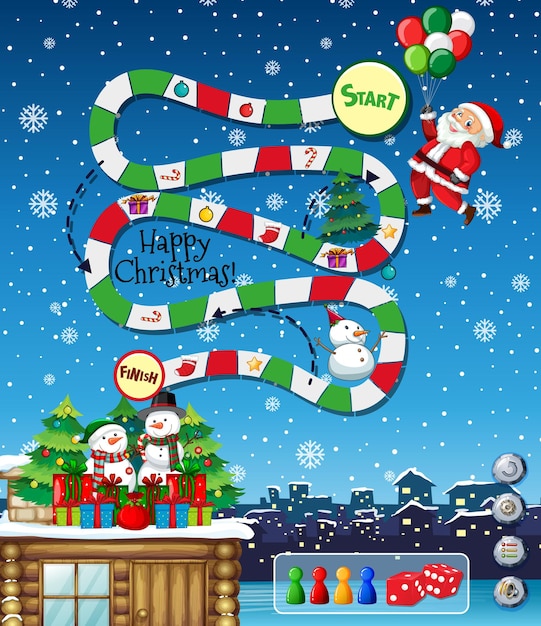 Modelo de jogo de cobra e escadas no tema de Natal
