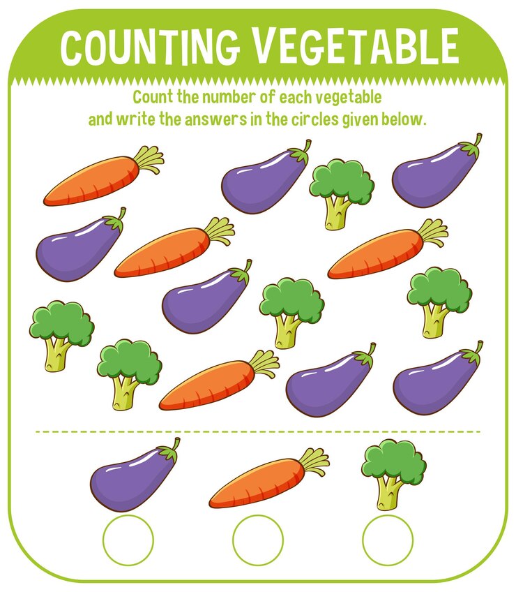 Vetor grátis modelo de jogo de matemática com contagem de vegetais