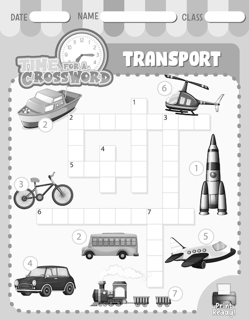 Modelo de jogo de palavras cruzadas sobre transporte