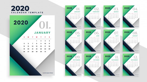 Modelo de layout de calendário geométrico moderno 2020