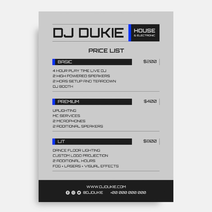 Vetor grátis modelo de lista de preços de dj