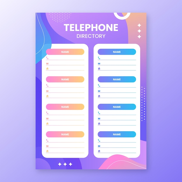 Vetor grátis modelo de lista telefônica gradiente